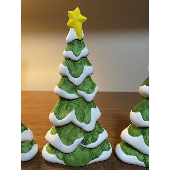 Department 56 Ceramic 8” Christmas tree snow Star Village Accessories, Set Of 3 - Picture 3 of 6